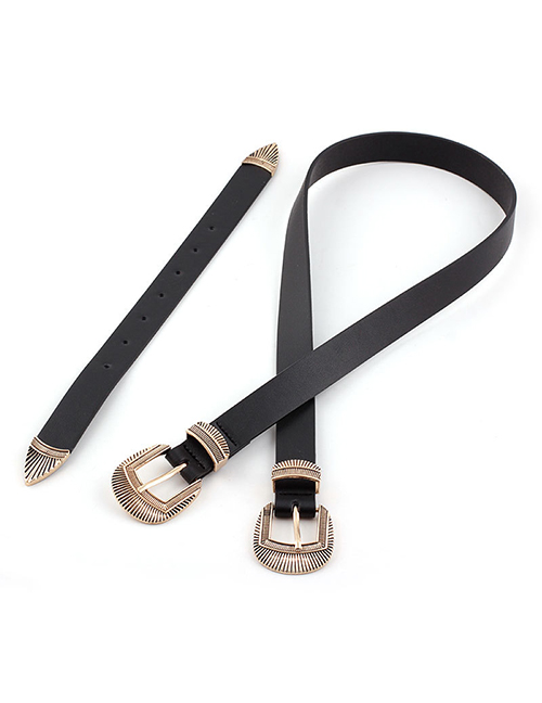 Fashion Black Wide 1.8 Carved Double-ended Pin Buckle Belt