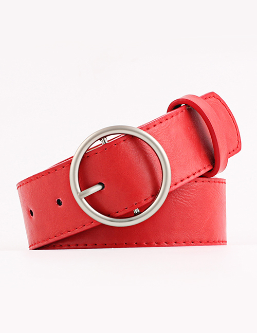 Fashion Red Round Pin Buckle Wide Belt