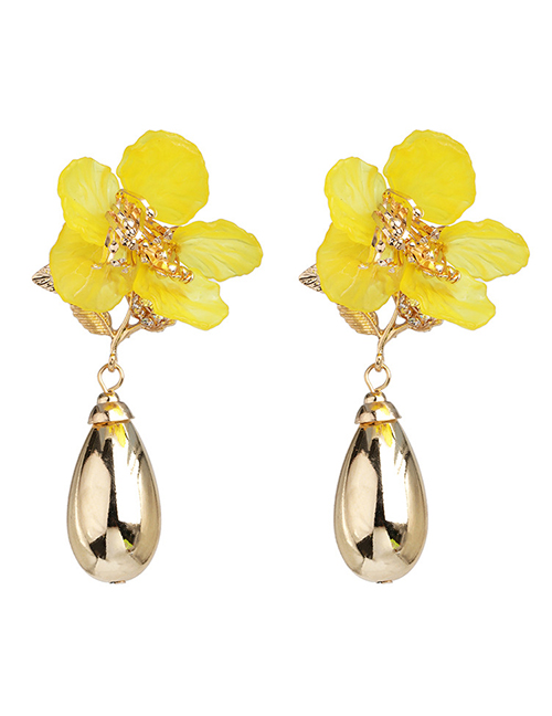 Fashion Yellow Acrylic Flower Alloy Drop Earrings