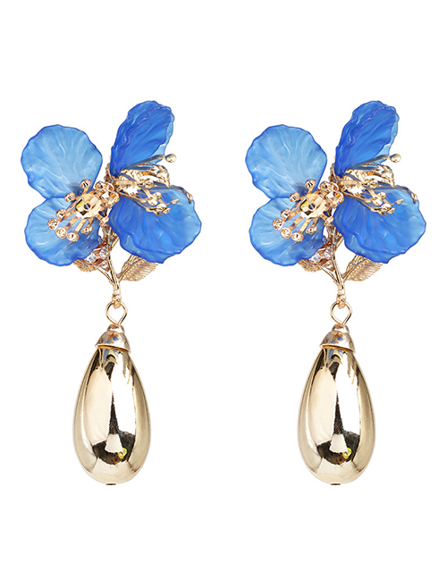 Fashion Blue Acrylic Flower Alloy Drop Earrings