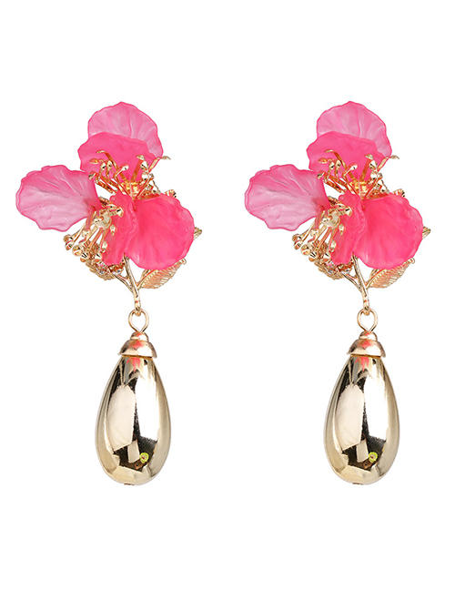 Fashion Pink Acrylic Flower Alloy Drop Earrings