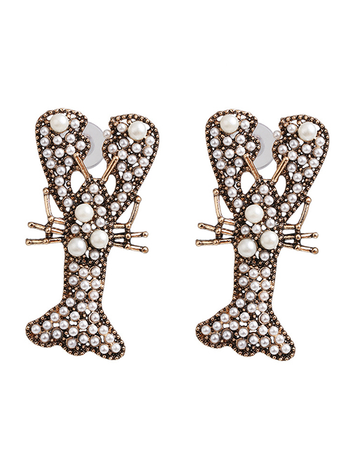 Fashion White Lobster And Diamond Stud Earrings