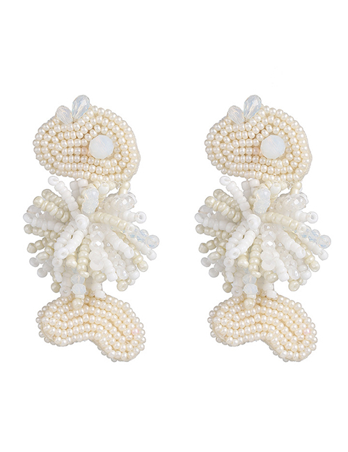 Fashion White Woven Fish Rice Earrings