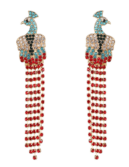 Fashion Red Peacock Fringed Stud Earrings