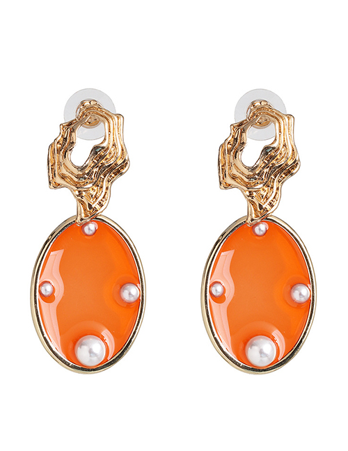 Fashion Orange Round Transparent Pearl Stud Earrings