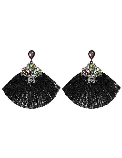 Fashion Black Geometric Hollow Diamond Beads Tassel Earrings