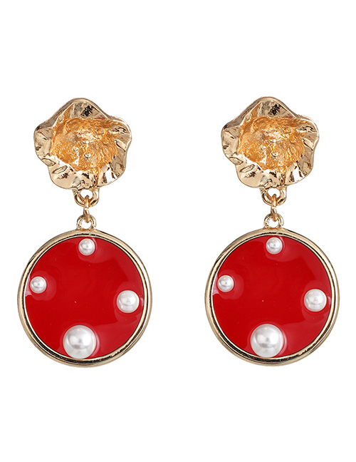 Fashion Red Round Transparent Pearl Stud Earrings