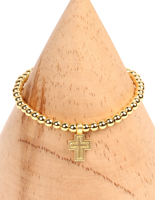 Fashion Cross Solid Gold Beads Micro-inlaid Zircon Palm Bracelet