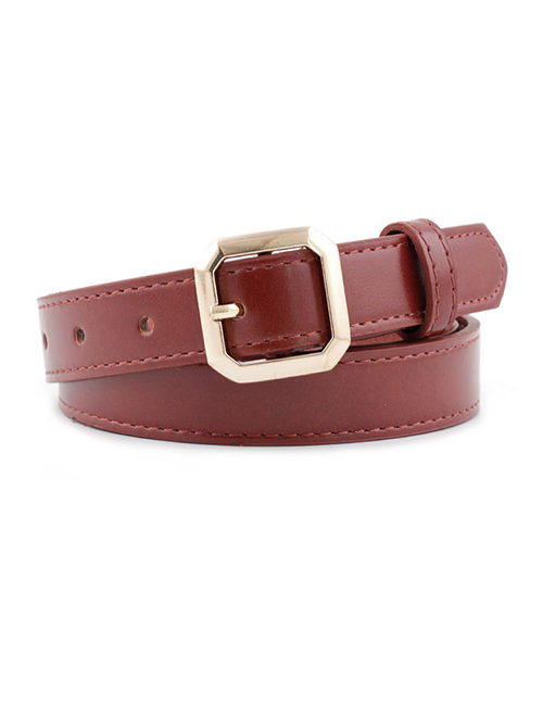 Fashion Red Brown Square Buckle Belt