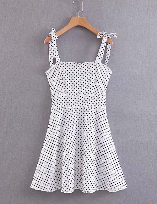 Fashion White Polka Dot Printed Ball Sling Dress