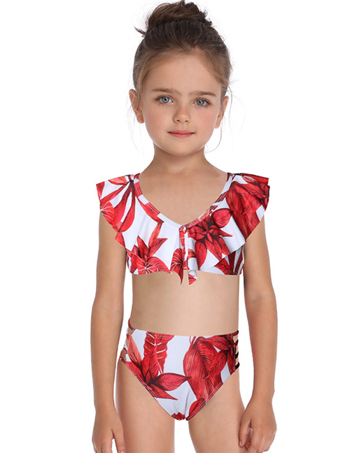Fashion Red Flashing V-neck Print Children's Swimsuit