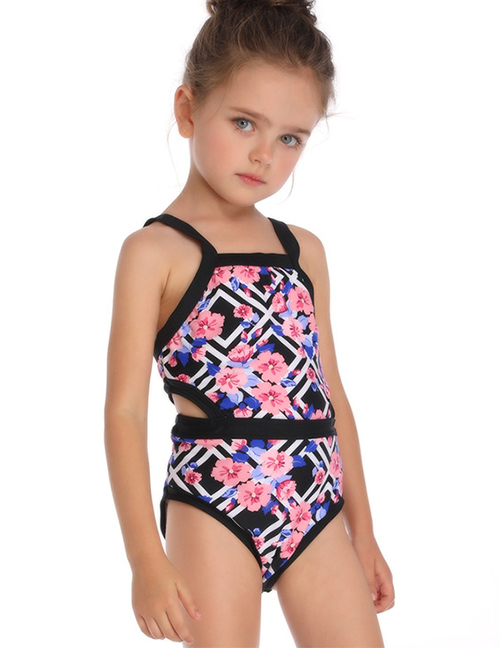 Fashion Geometric Print Colorblock Children's One-piece Swimsuit