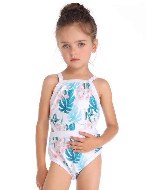 Fashion Blue Print Colorblock Children's One-piece Swimsuit