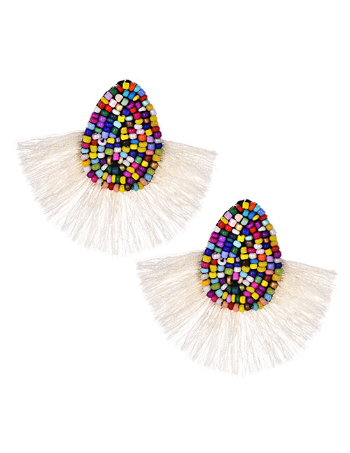 Fashion White Alloy Non-woven Beads Tassel Earrings