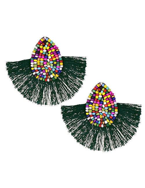 Fashion Green Alloy Non-woven Beads Tassel Earrings