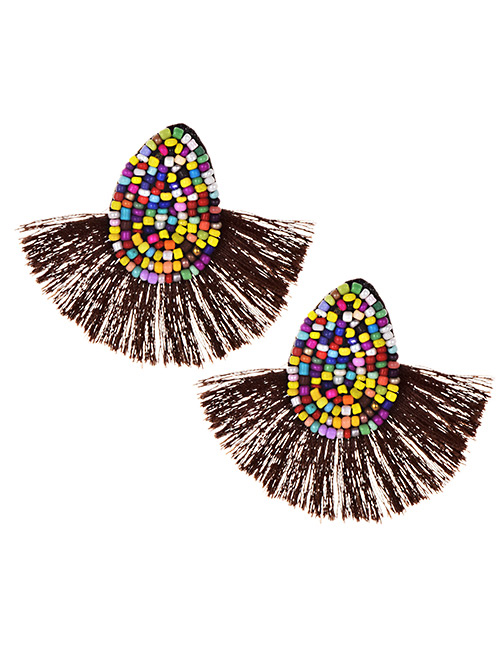 Fashion Brown Alloy Non-woven Beads Tassel Earrings