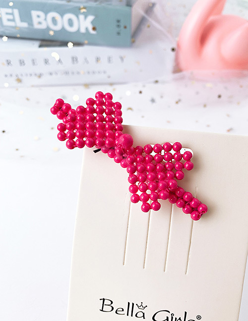 Fashion Rose Red Alloy Resin Bow Duckbill Hairpin