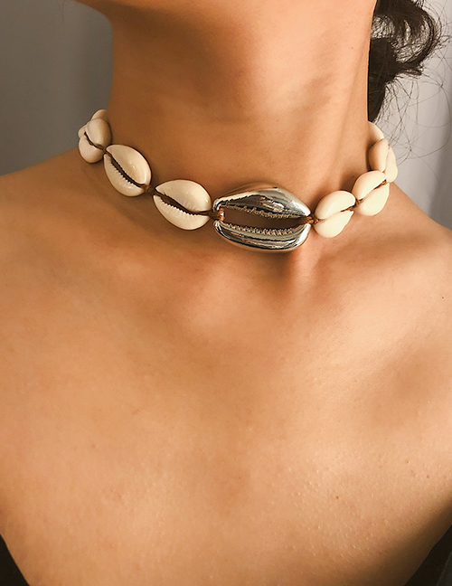 Fashion White K Geometric Braid Adjustable Shell Necklace
