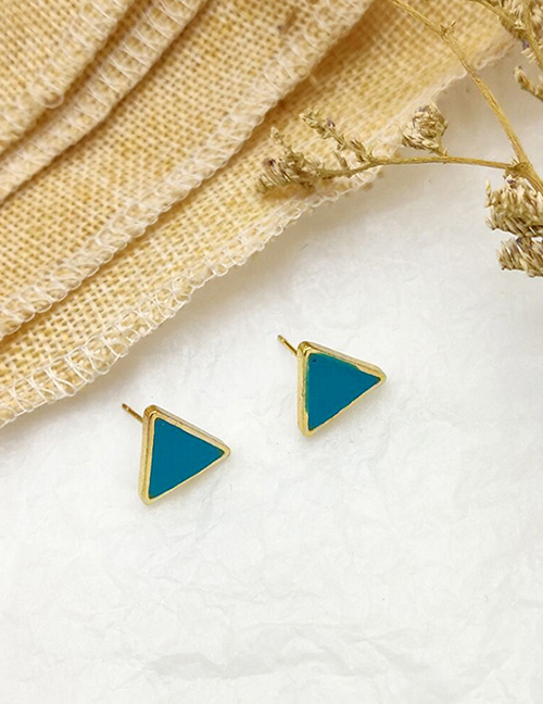 Fashion Dark Blue Drop Glazed Triangle Earrings