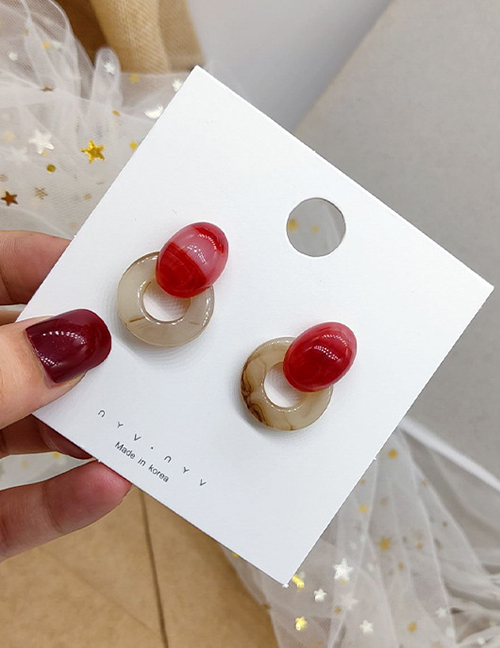 Fashion Red Colorblock Acrylic Marble Round Earrings