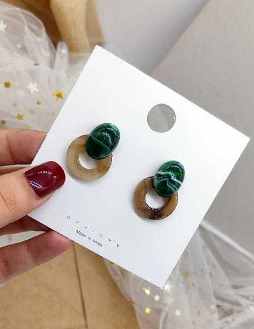 Fashion Green Colorblock Acrylic Marble Round Earrings