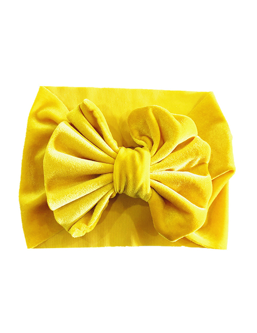 Fashion Yellow Gold Velvet Bow Wide Version Elastic Children's Hair Band