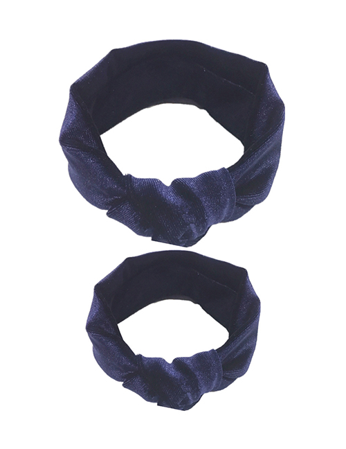 Fashion Navy Cotton Stretch Knotted Gold Velvet Parent-child Hair Band