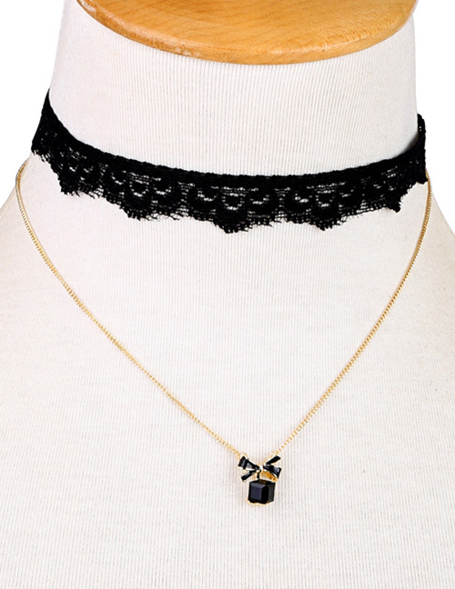 Fashion Black Drip Lace Bow Detachable Necklace