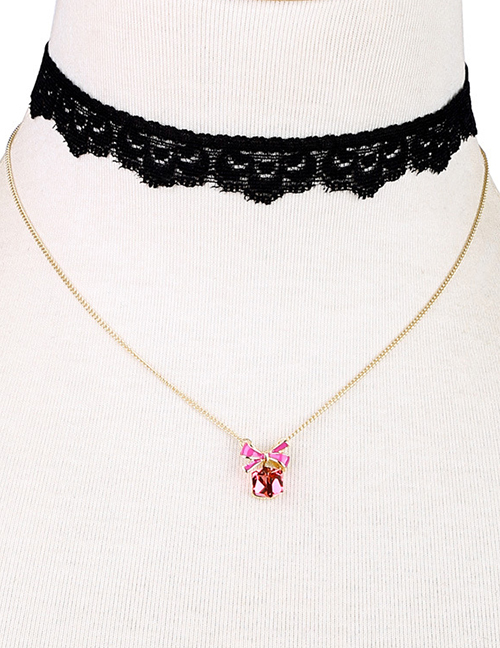 Fashion Pink Drip Lace Bow Detachable Necklace