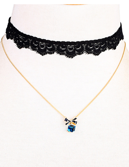 Fashion Blue Drip Lace Bow Detachable Necklace