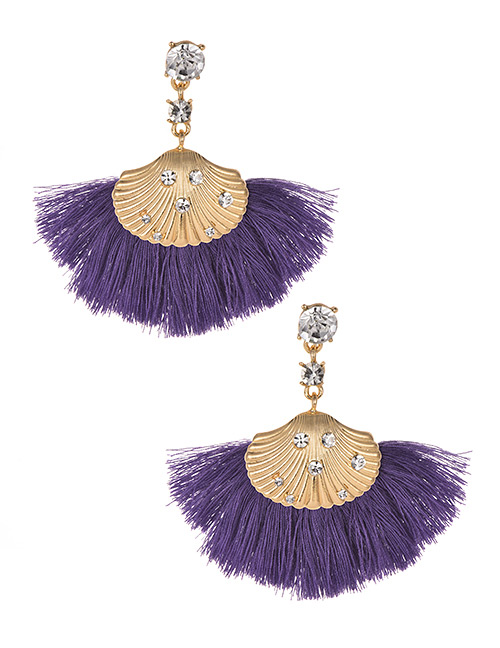 Fashion Purple Alloy Studded Shell Tassel Earrings