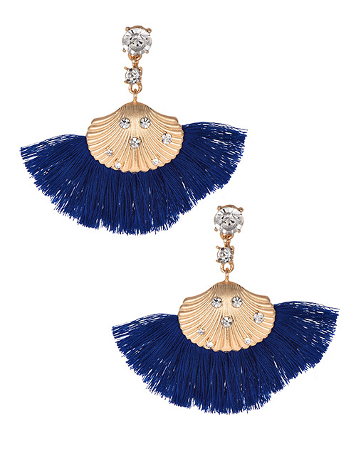 Fashion Royal Blue Alloy Studded Shell Tassel Earrings