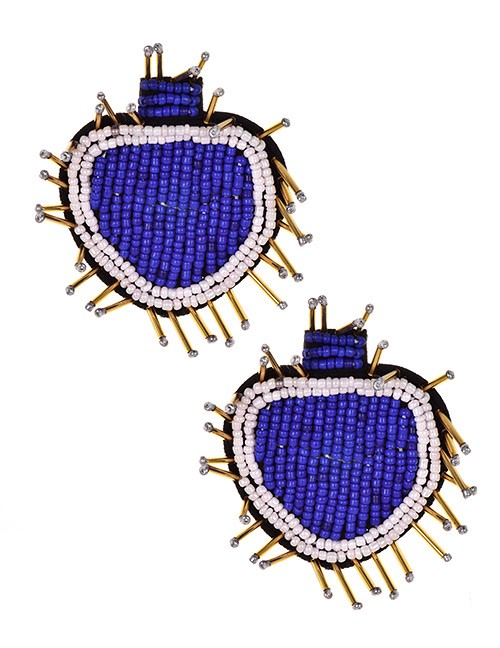 Fashion Royal Blue Felt Cloth Rice Beads Love Earrings