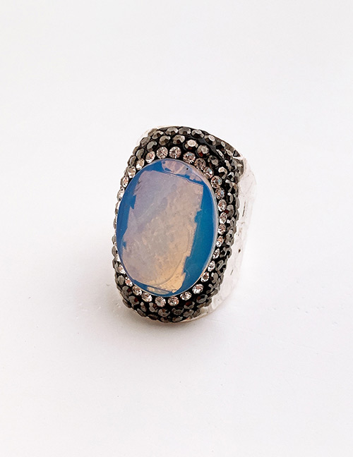 Fashion Blue Alloy Diamond Natural Stone Ring