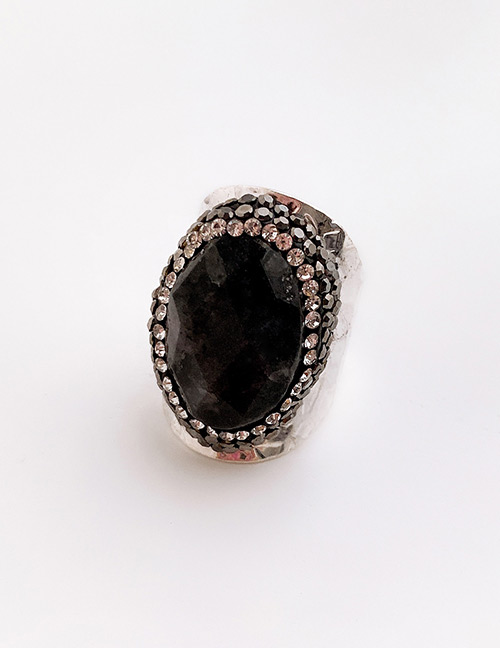 Fashion Black Alloy Diamond Natural Stone Ring