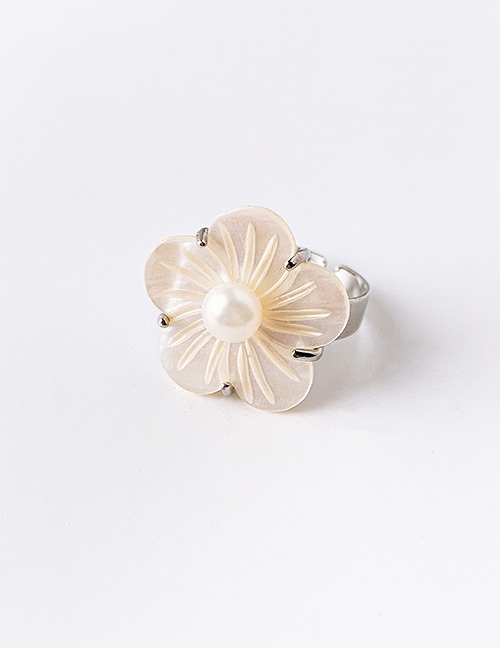 Fashion Silver Alloy Shell Flower Ring