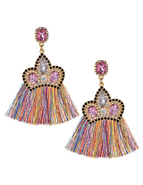 Fashion Color Alloy Diamond Crown Tassel Earrings