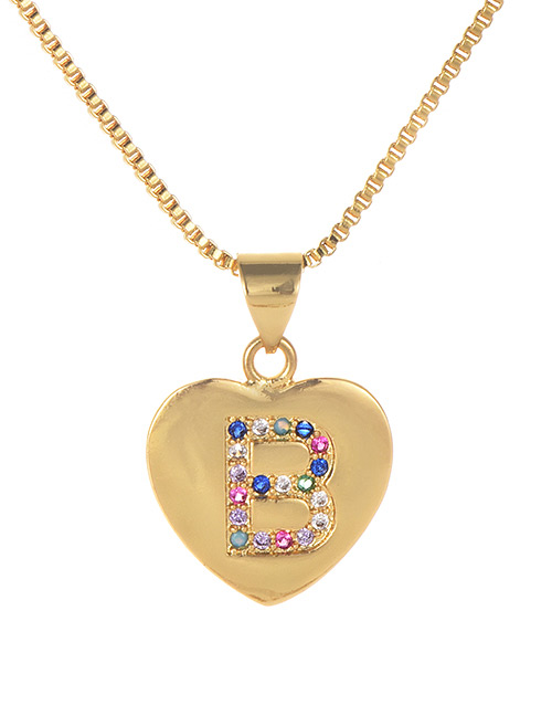 Fashion B Gold Copper Inlaid Zircon Color Letter Necklace