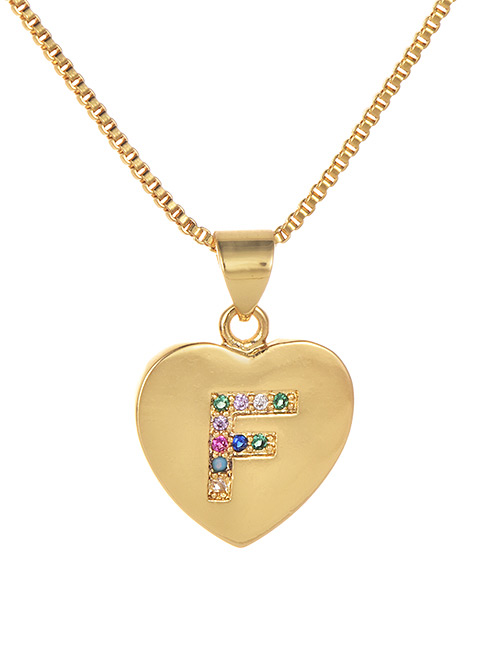 Fashion F Gold Copper Inlaid Zircon Color Letter Necklace