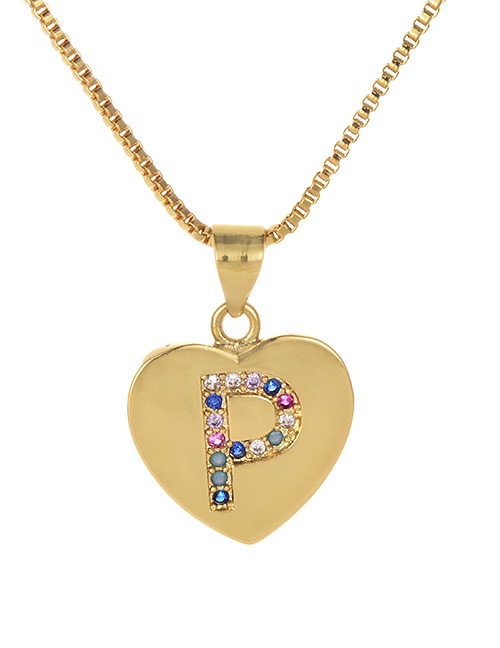 Fashion P Gold Copper Inlaid Zircon Color Letter Necklace