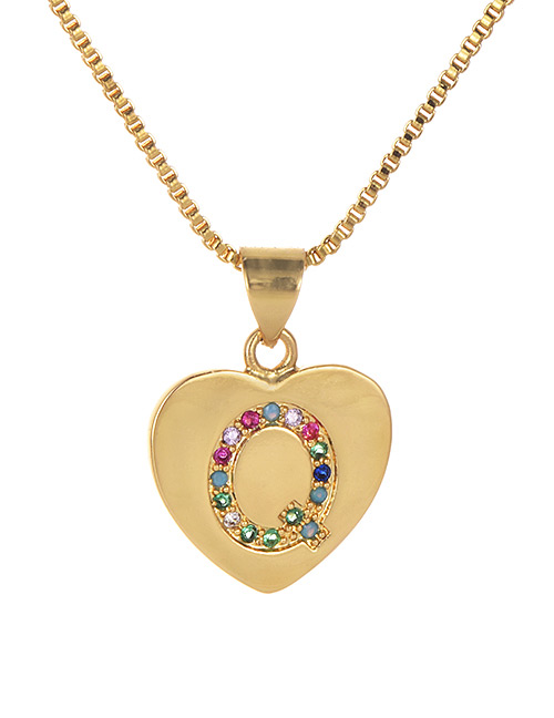 Fashion Q Gold Copper Inlaid Zircon Color Letter Necklace