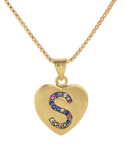 Fashion S Gold Copper Inlaid Zircon Color Letter Necklace