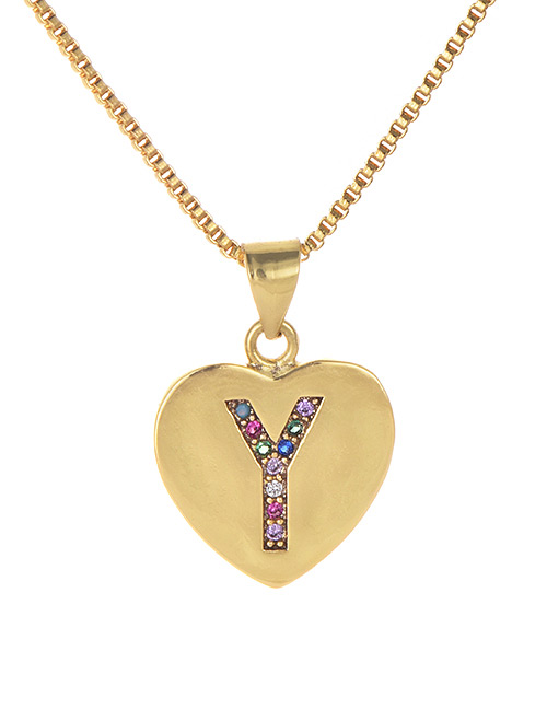 Fashion Y Gold Copper Inlaid Zircon Color Letter Necklace