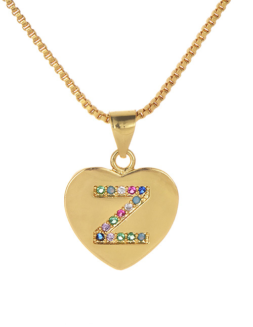 Fashion Z Gold Copper Inlaid Zircon Color Letter Necklace