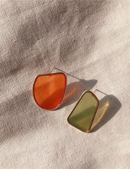 Fashion Orange + Green  Silver Needle Asymmetric Earrings