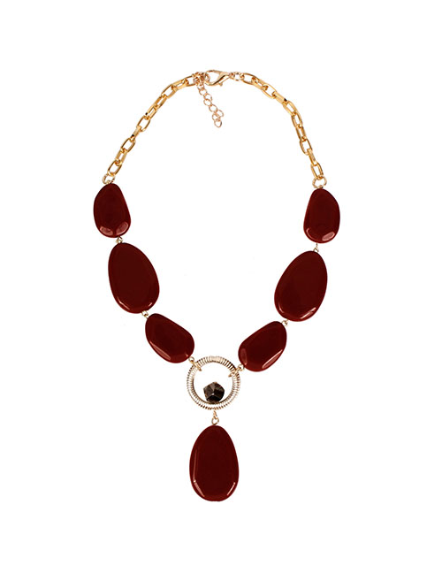 Fashion Red Wine Single Layer Beaded Necklace