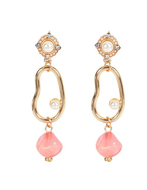 Fashion Pink Pearl Alloy Irregular Acrylic Stud Earrings