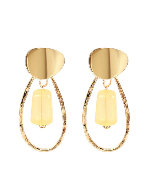 Fashion Yellow Water Drop Acrylic Cylindrical Earrings