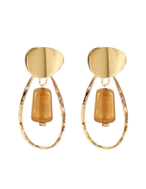 Fashion Brown Water Drop Acrylic Cylindrical Earrings