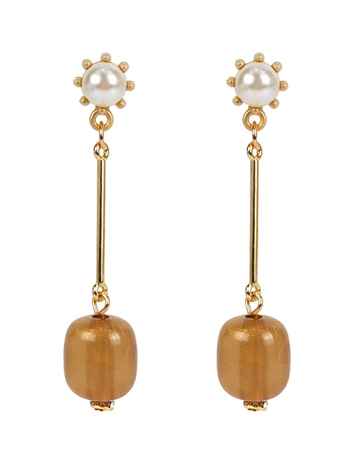 Fashion Brown Pearl Gold-plated Acrylic Earrings